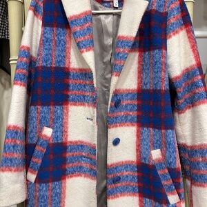 Gianni Feraud Plaid Coat with Red and Blue Pattern